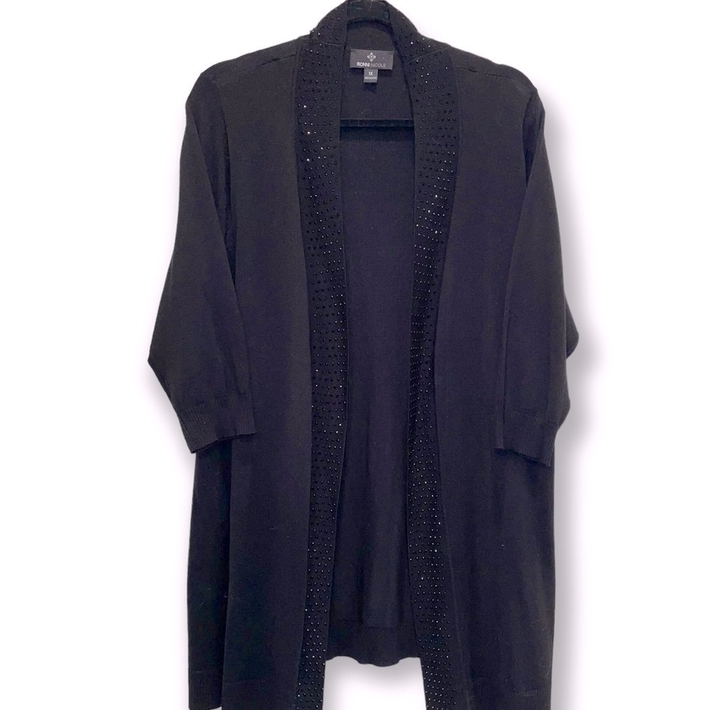 Ronni Nicole 1X Blk Full Length Sweater w/ Blk Embellishment-Neck & Front